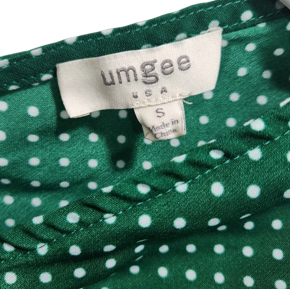 Umgee Cropped Green Polka Dot Top Tie Sides Size S **FLAW - Picture 3 of 7